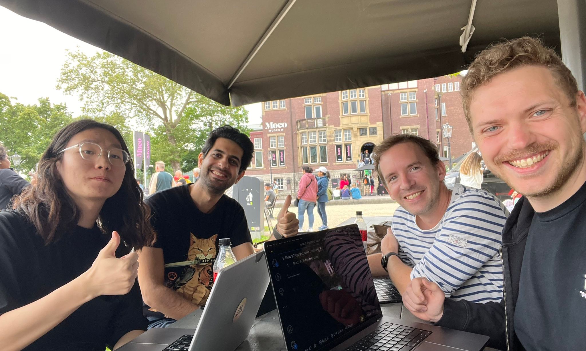 Meeting up with (from left to right) Anthony Fu, Pooya Parsa and Daniel Roe in Amsterdam
